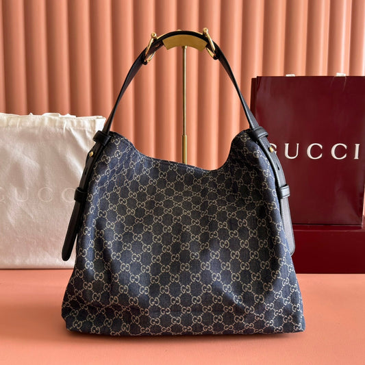 GG Beatrix Large Tote Bag  Beige & Dark Blue GG Monogram Fabric Monogram Fabric