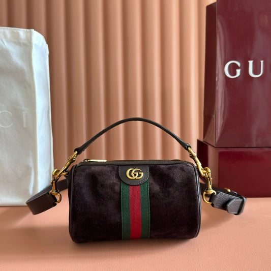 GG AW 25 Ophidia Mini Bag 18.5 Dark Brown Suede