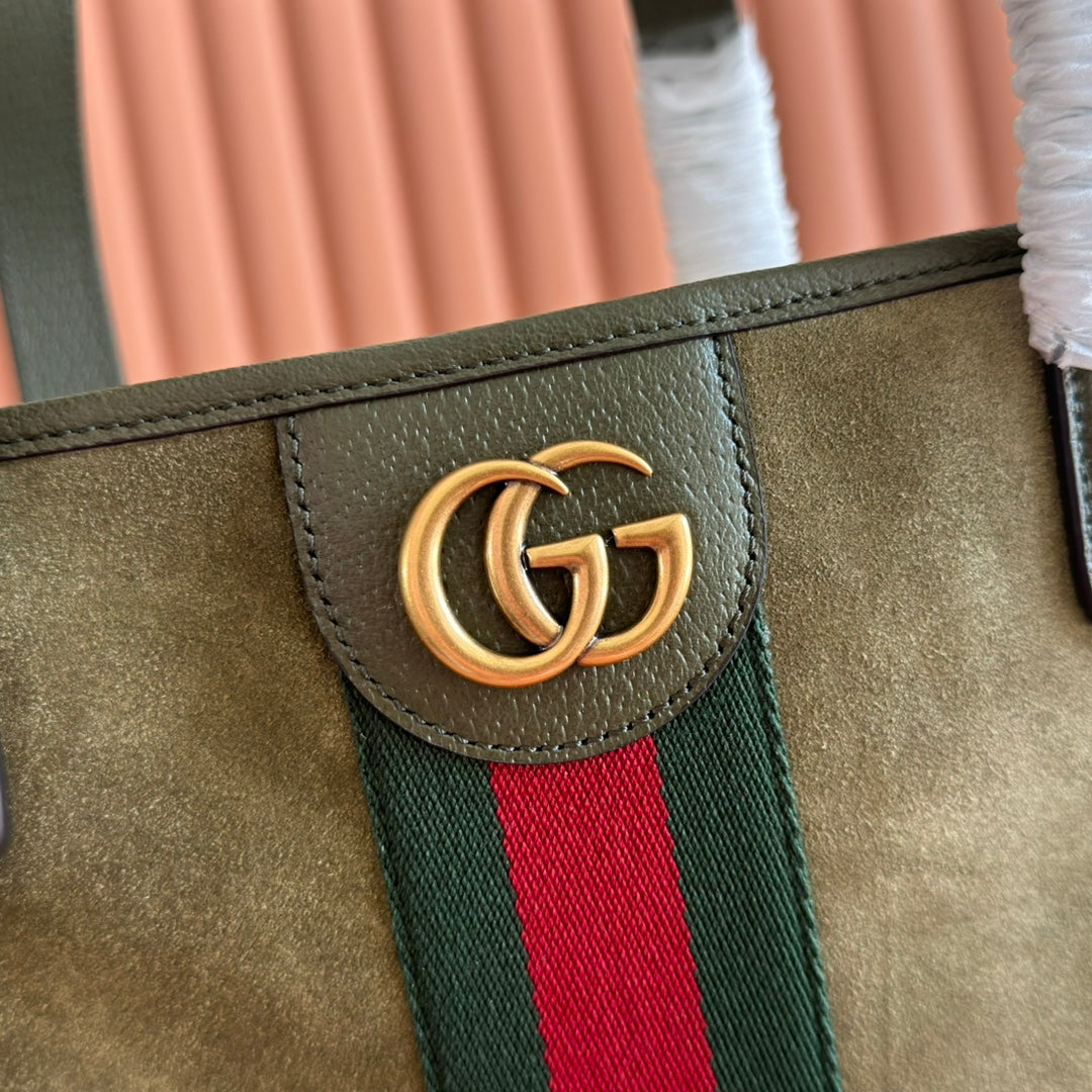 GG FW25 Ophidia Large Tote Bag 30 Dark Green Suede Cowhide