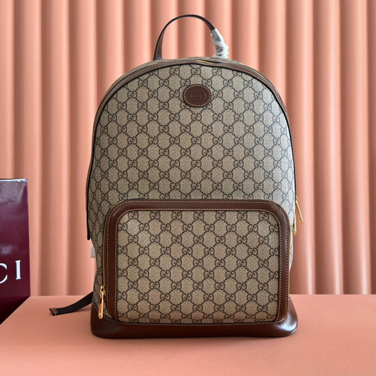 Gucci Interlocking G Backpack in Brown Beige GG Supreme Canvas Leather 273684