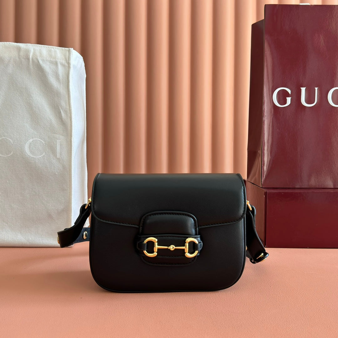 Gucci Horsebit 1955 Small Shoulder Bag Black Leather 273708