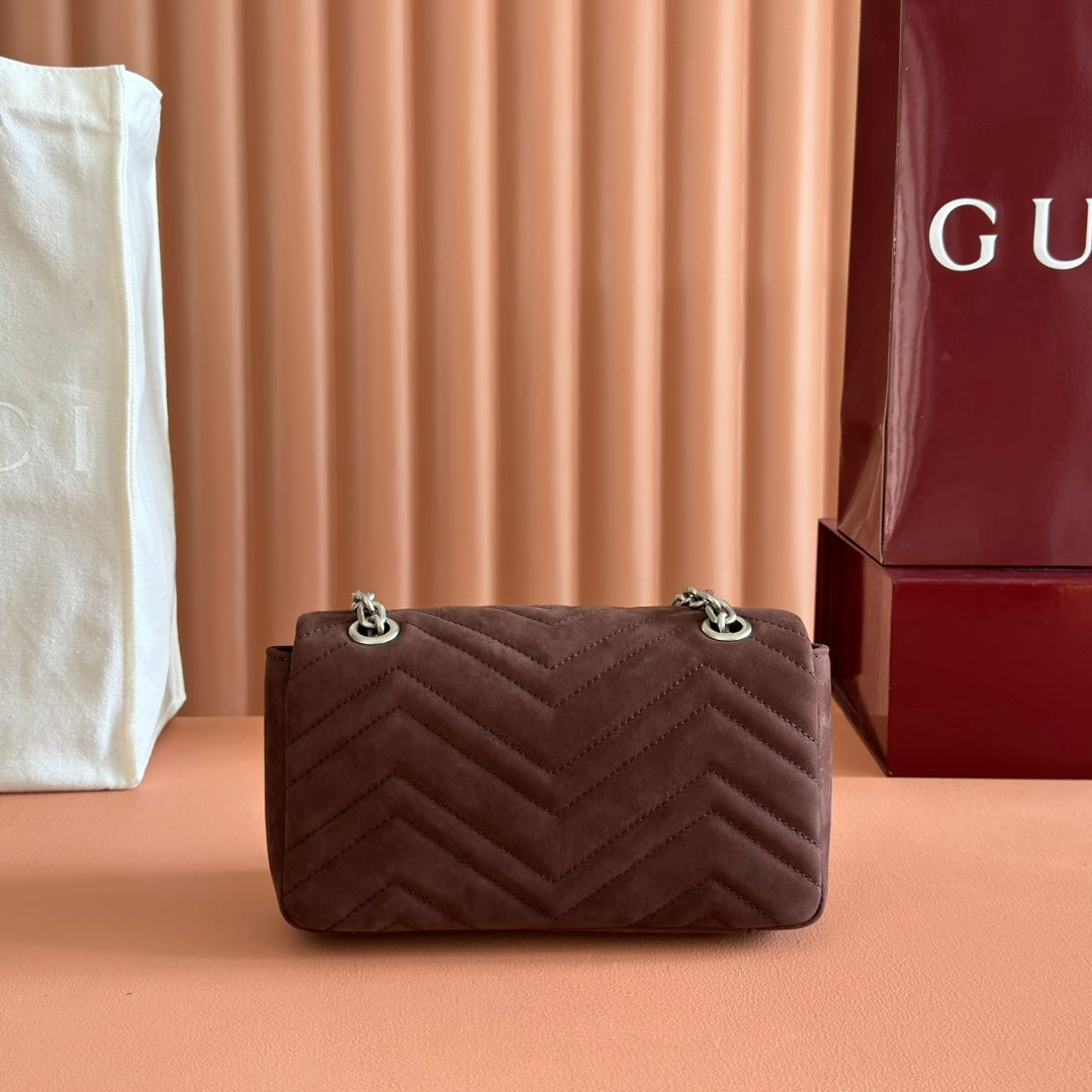 GG Marmont Medium Shoulder Bag Dark Brown Suede 272098