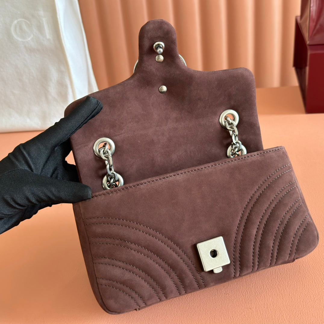 Gucci Marmont Bag 26 Red Brown Suede Gold Hardware 272099