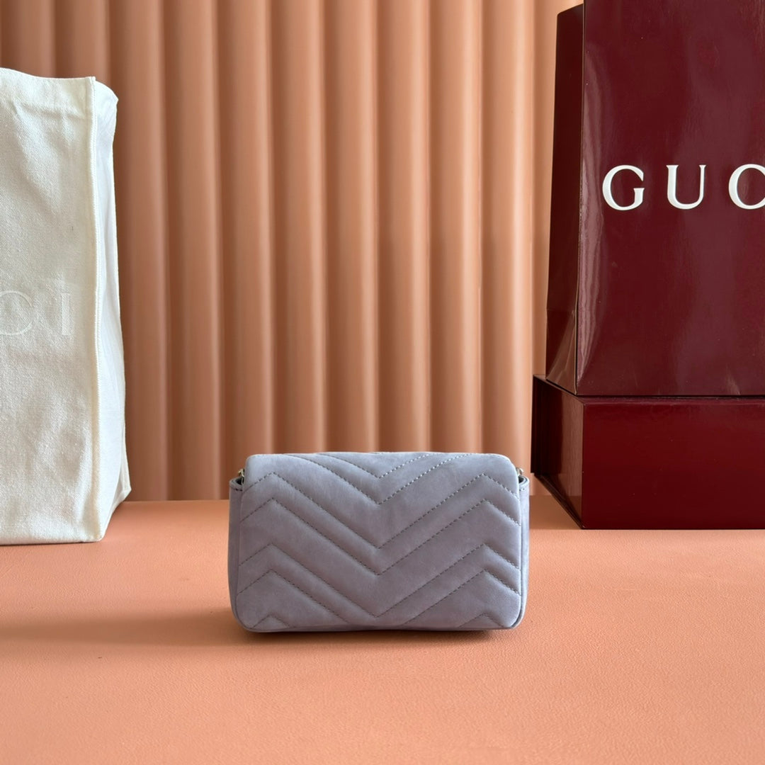 GG Marmont Mini Shoulder Bag Dusty Blue Suede 272092