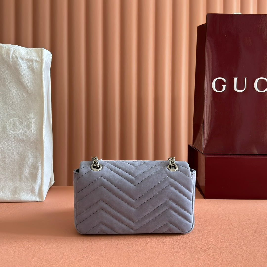 GG Marmont Medium Shoulder Bag Dusty Blue Suede 272094