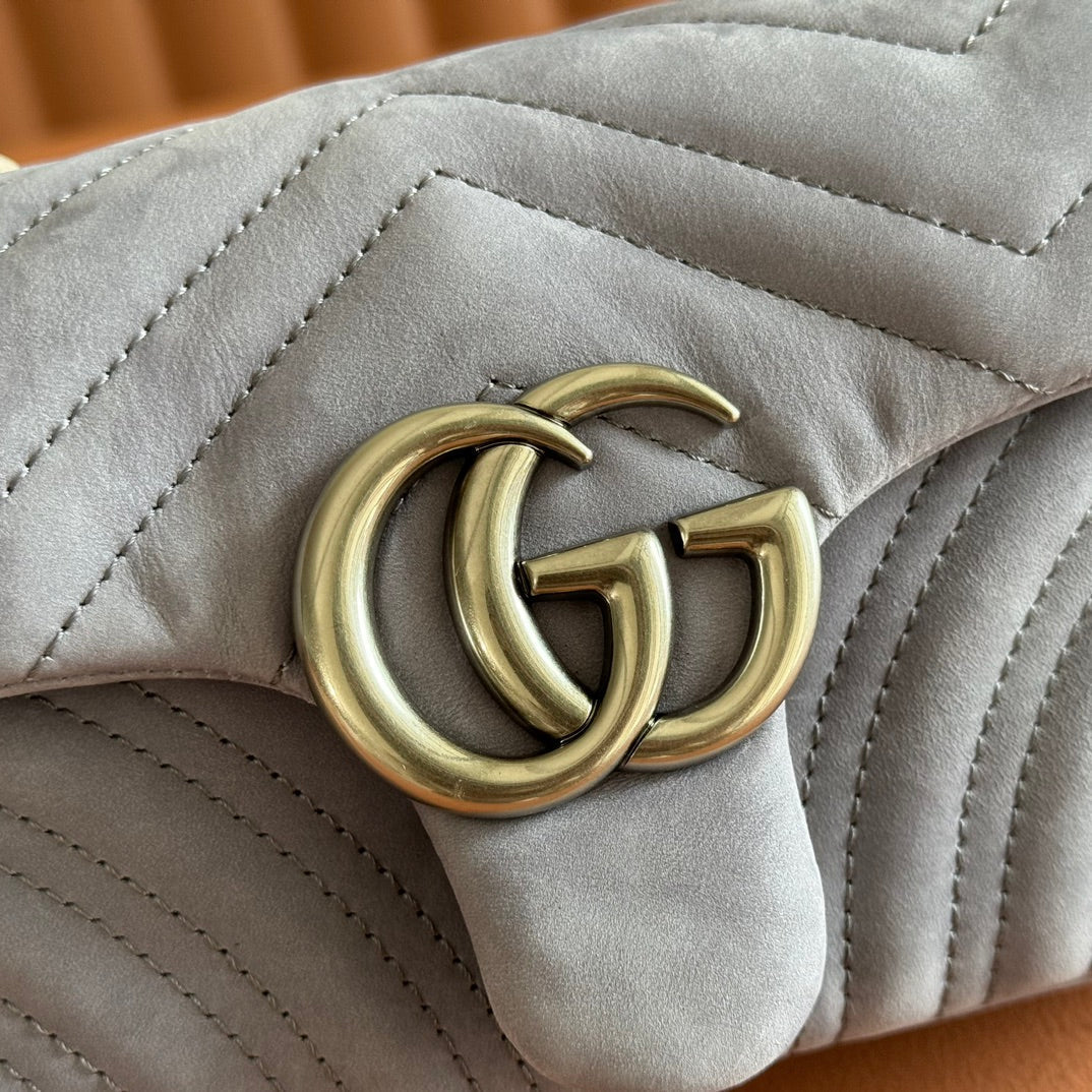 GG Marmont Medium Shoulder Bag Dusty Blue Suede 272094
