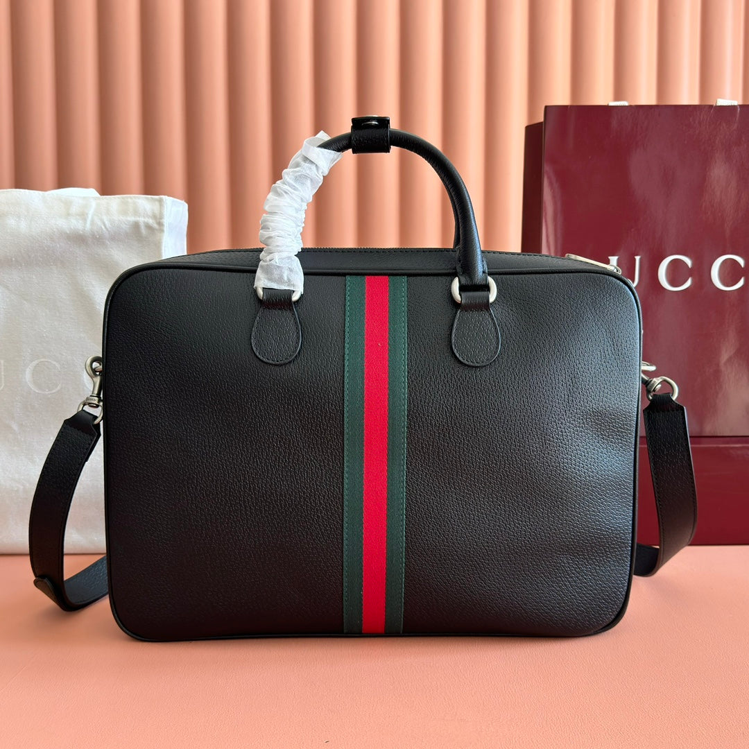 Gucci Ophidia Large Briefcase Black Leather Trim Cotton
