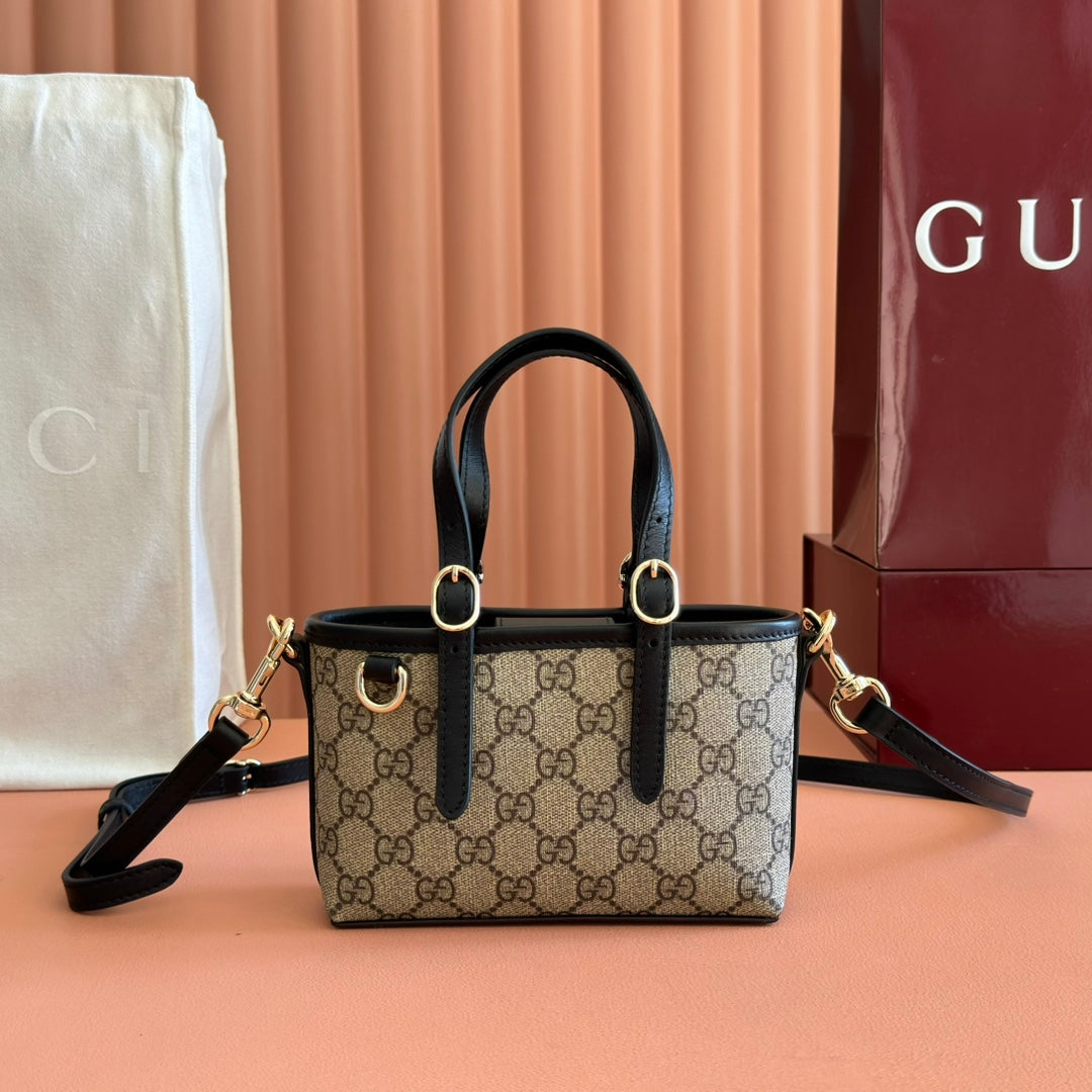 GG Emblem Mini Bag 17.5 Beige & Black Fabric