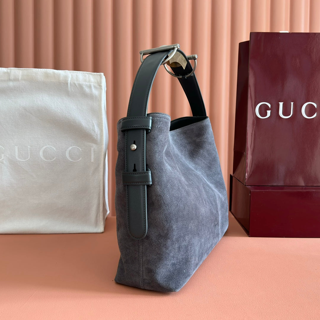 GG Beatrix Medium Tote Bag Grey Suede GHW