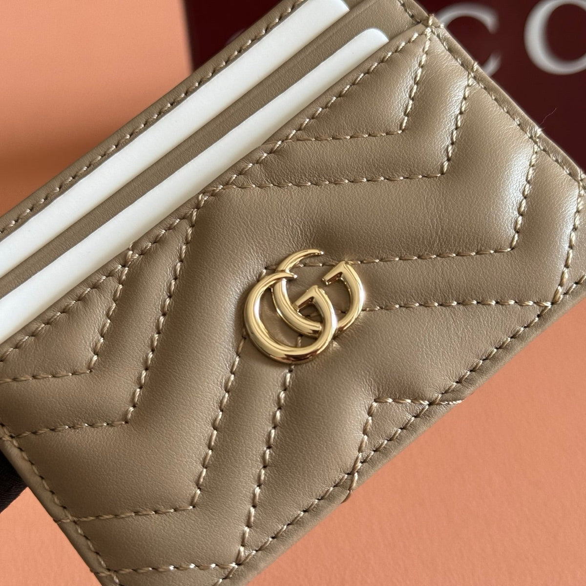 GG Marmont Card Holder Beige Matelassé Leather
