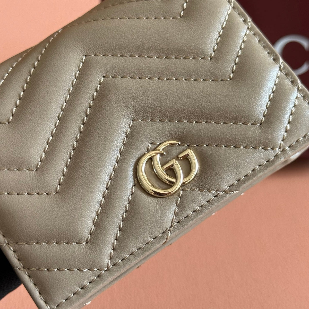 GG Marmont Quilted Card Holder Taupe Matelassé Leather