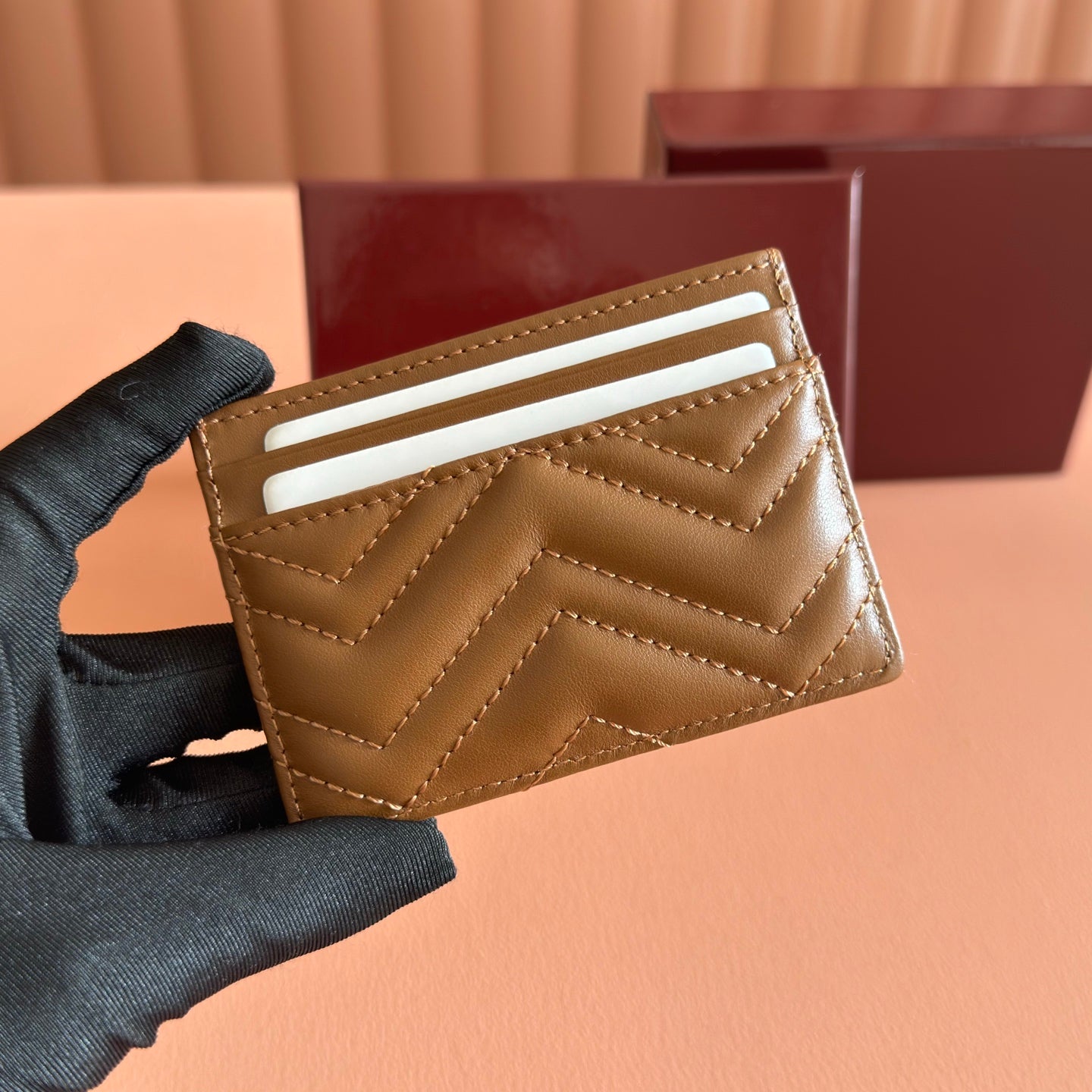 GG Marmont Card Holder Brown Matelassé Leather