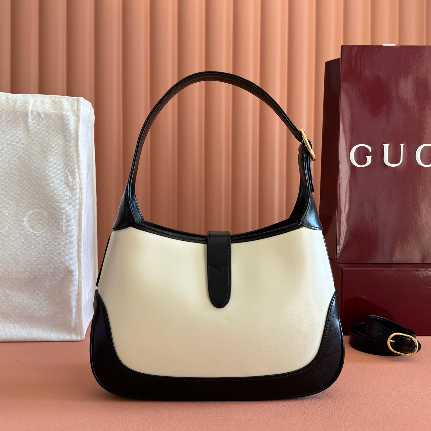 GG Jackie 1961 Small Shoulder Bag Black White Calfskin 280971