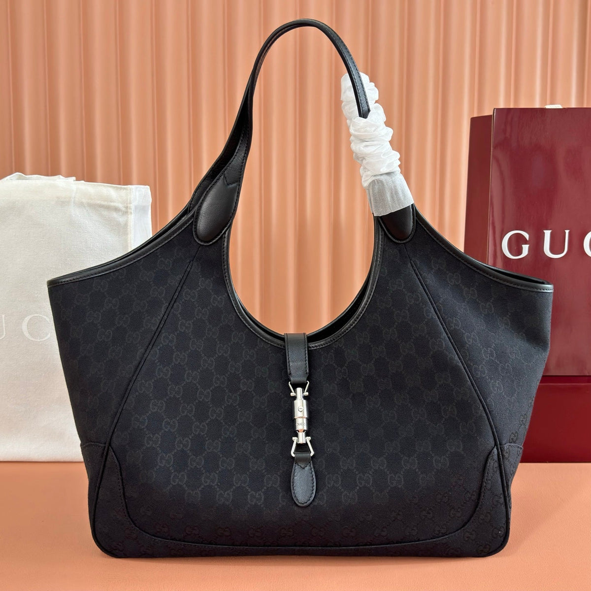 GG Mercato Large Tote Bag Black Canvas