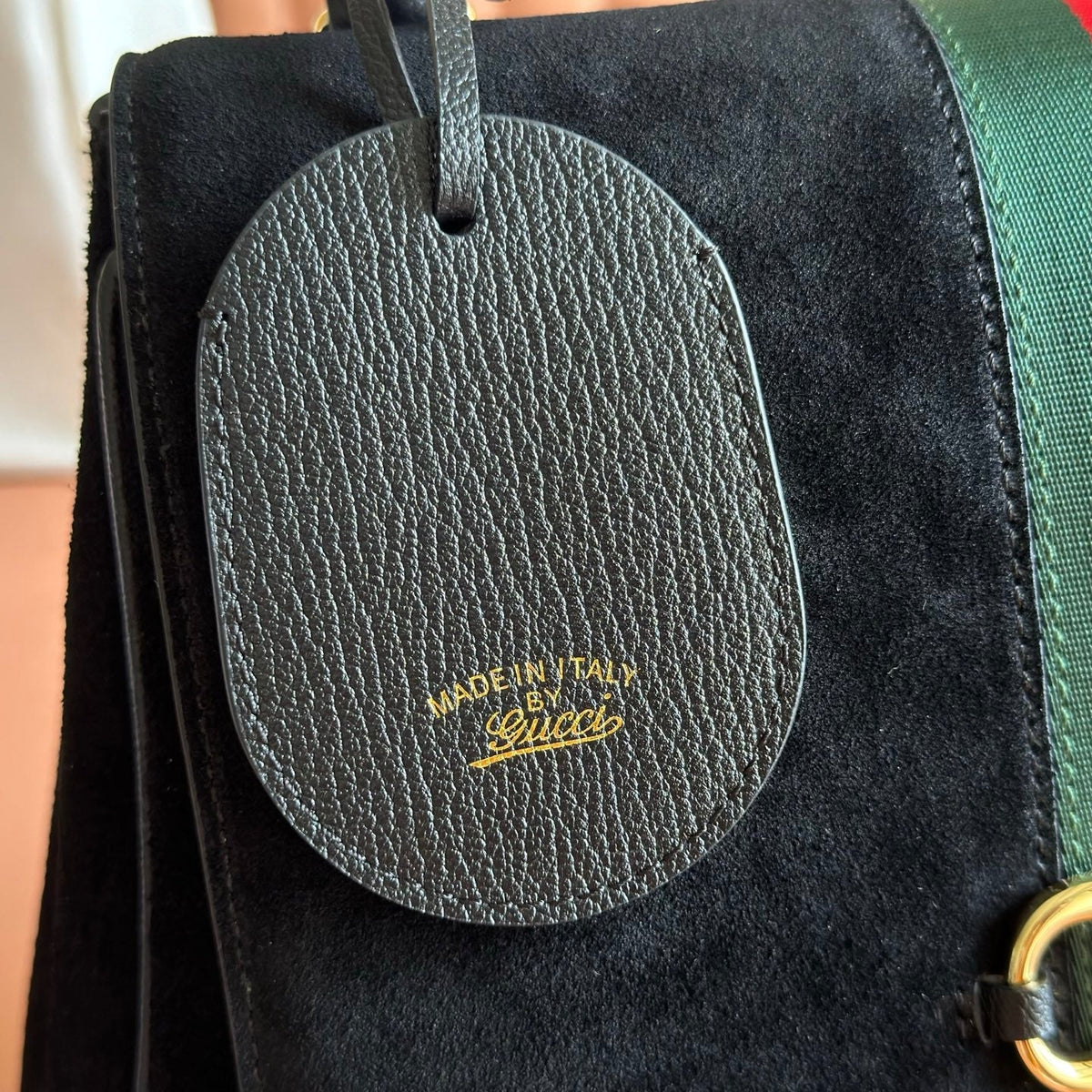 GG Paparazzo Medium Top Handle Bag 32cm Black Suede 292574