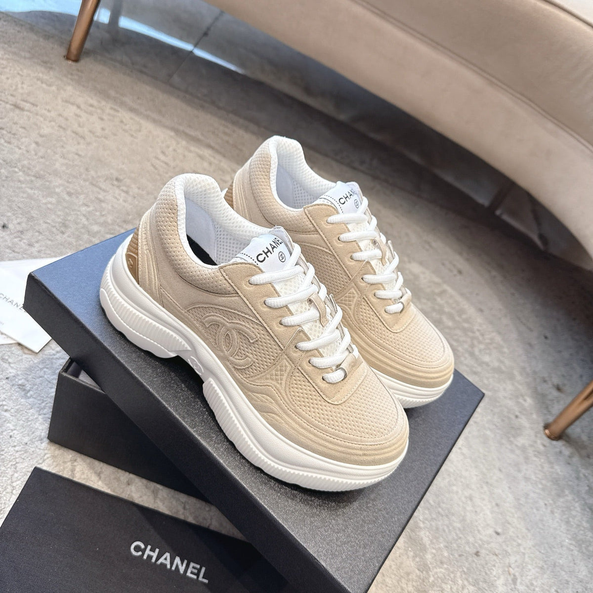 CC 26s Casual Sneakers Beige Fabric 647451