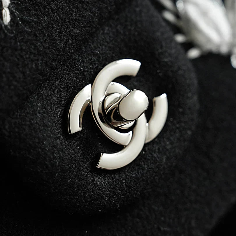 Chanel 2026 Wheat Embroidery Bag 25.5cm Black Velvet Leather