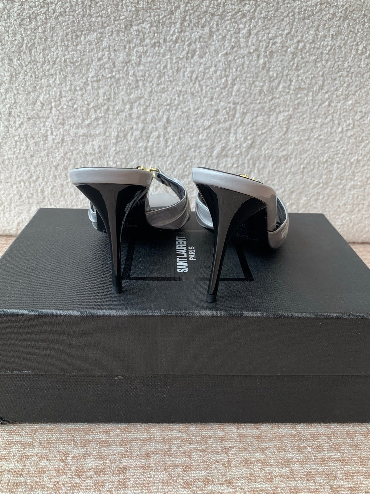 SL Babylone Sandal Heeled 10cm Grey Patent Calfskin