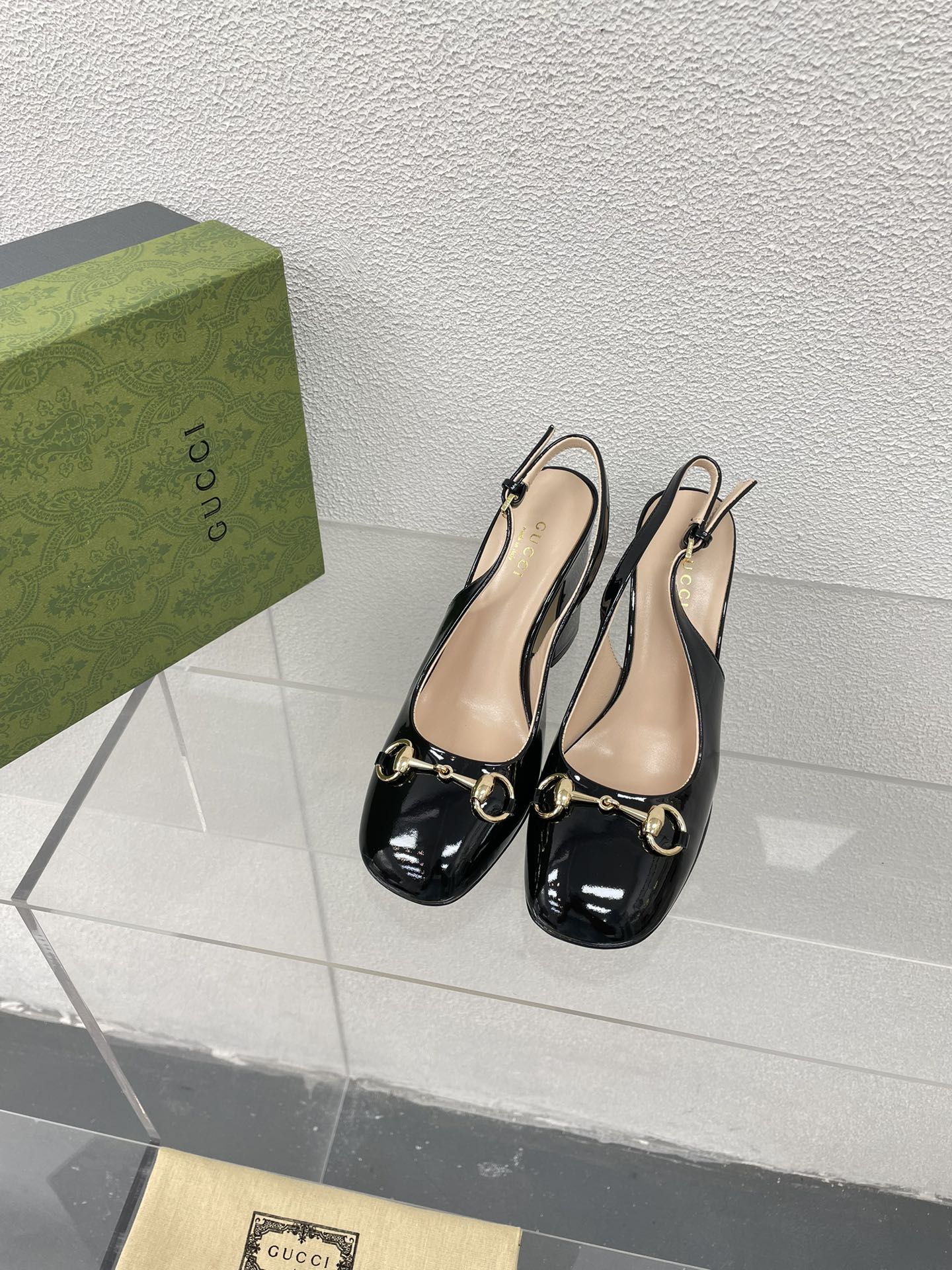 GG WOMEN'S HORSEBIT SLINGBACK 95MM IN BLACK CALFSKIN