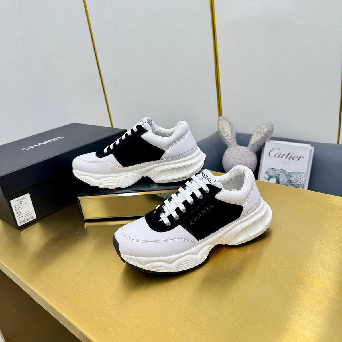 CC Chunky Sneakers Black White Suede Lambskin 927349