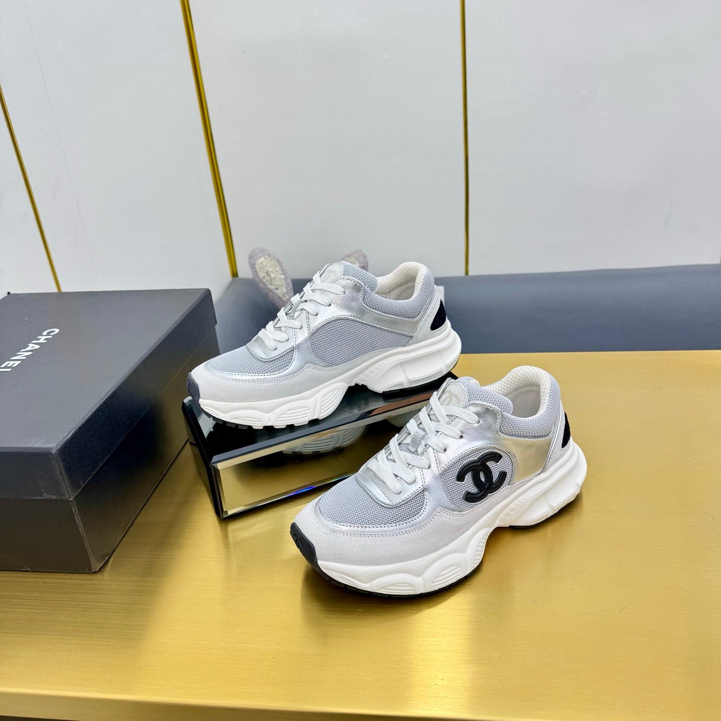 CC 26s Chunky Sneakers Grey Sliver Suede Calfskin 927333