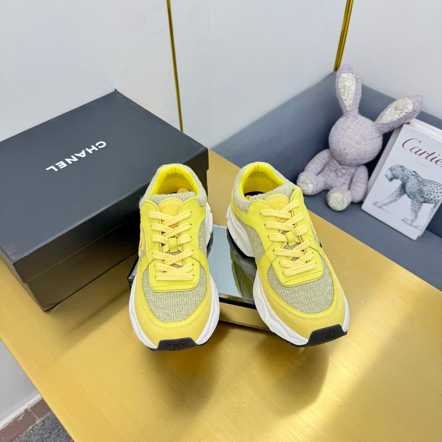 CC 26s Chunky Sneakers Yellow Calfskin Tweed 927328