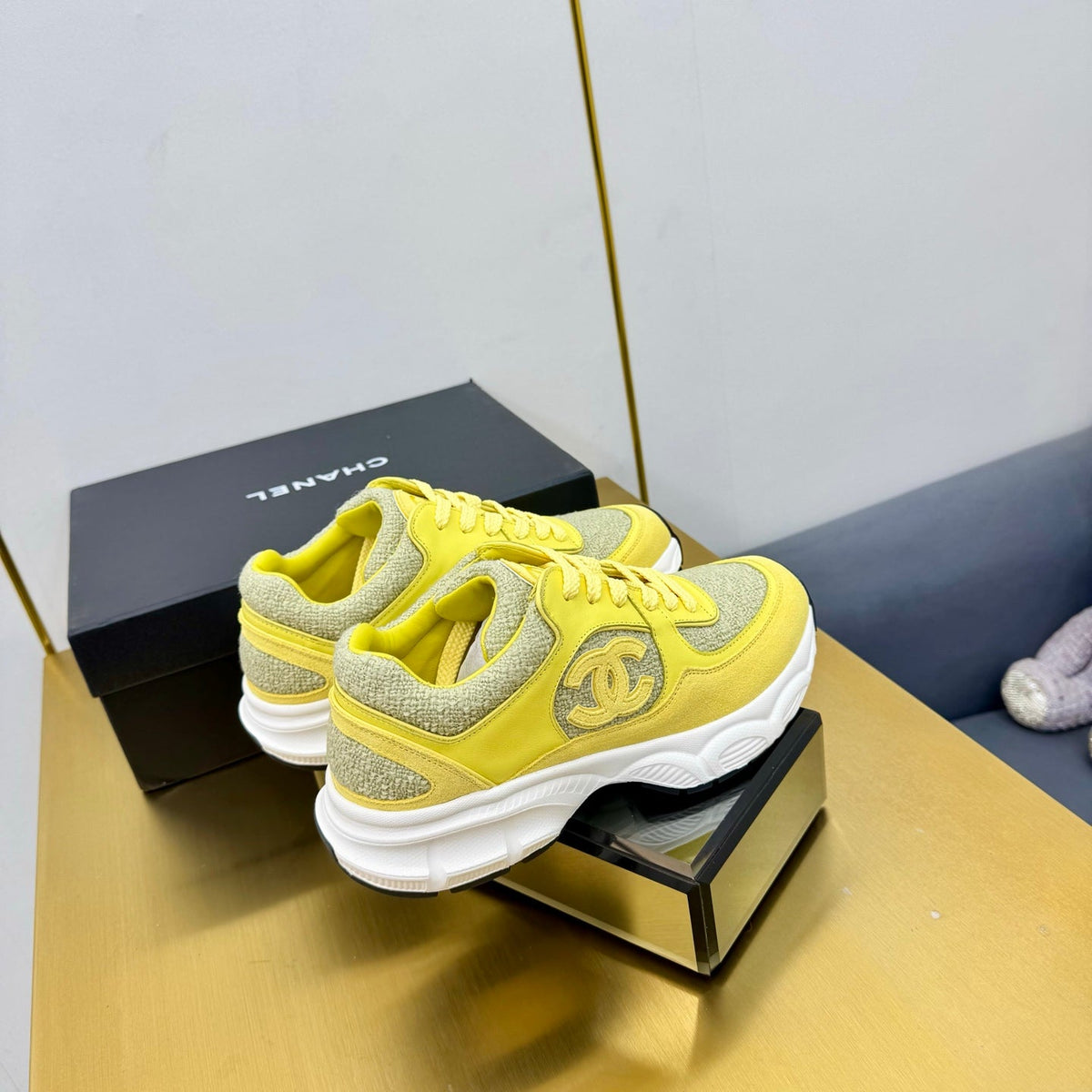 CC 26s Chunky Sneakers Yellow Calfskin Tweed 927328