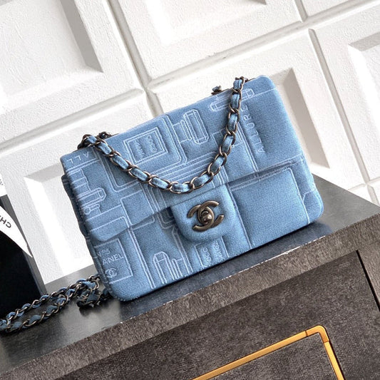 CC 2026 Flap Bag 20cm and 25cm Blue Denim Leather
