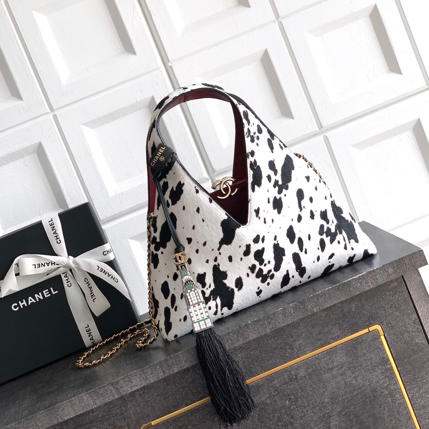 CC Métiers d’ar 26s Shopping Bag Black White Horsehair Calfskin