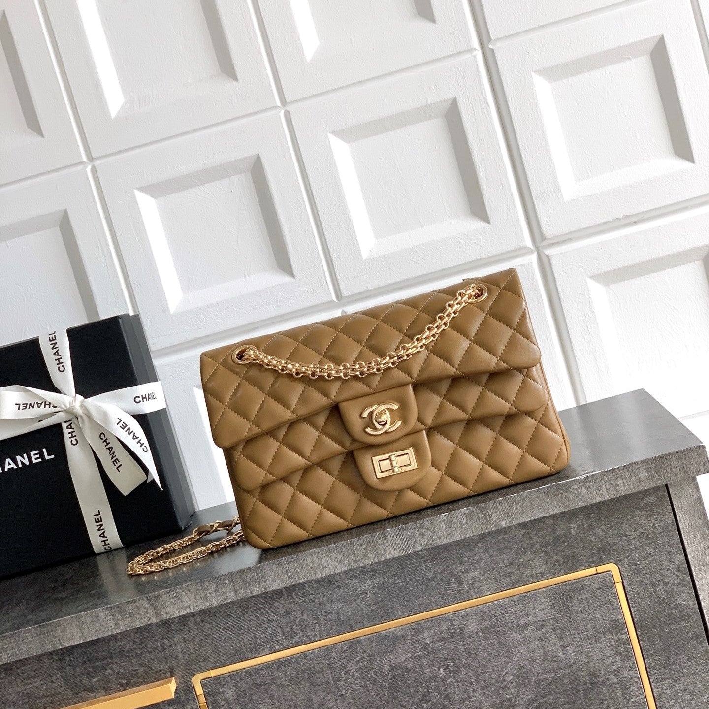 CC Double Flap 2.55 Brown Quited Lambskin
