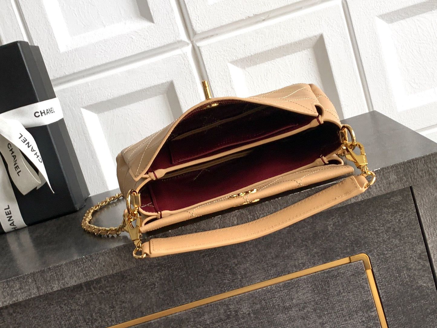 CC 26s Boho Mini Top Closure Bag Beige Lambskin