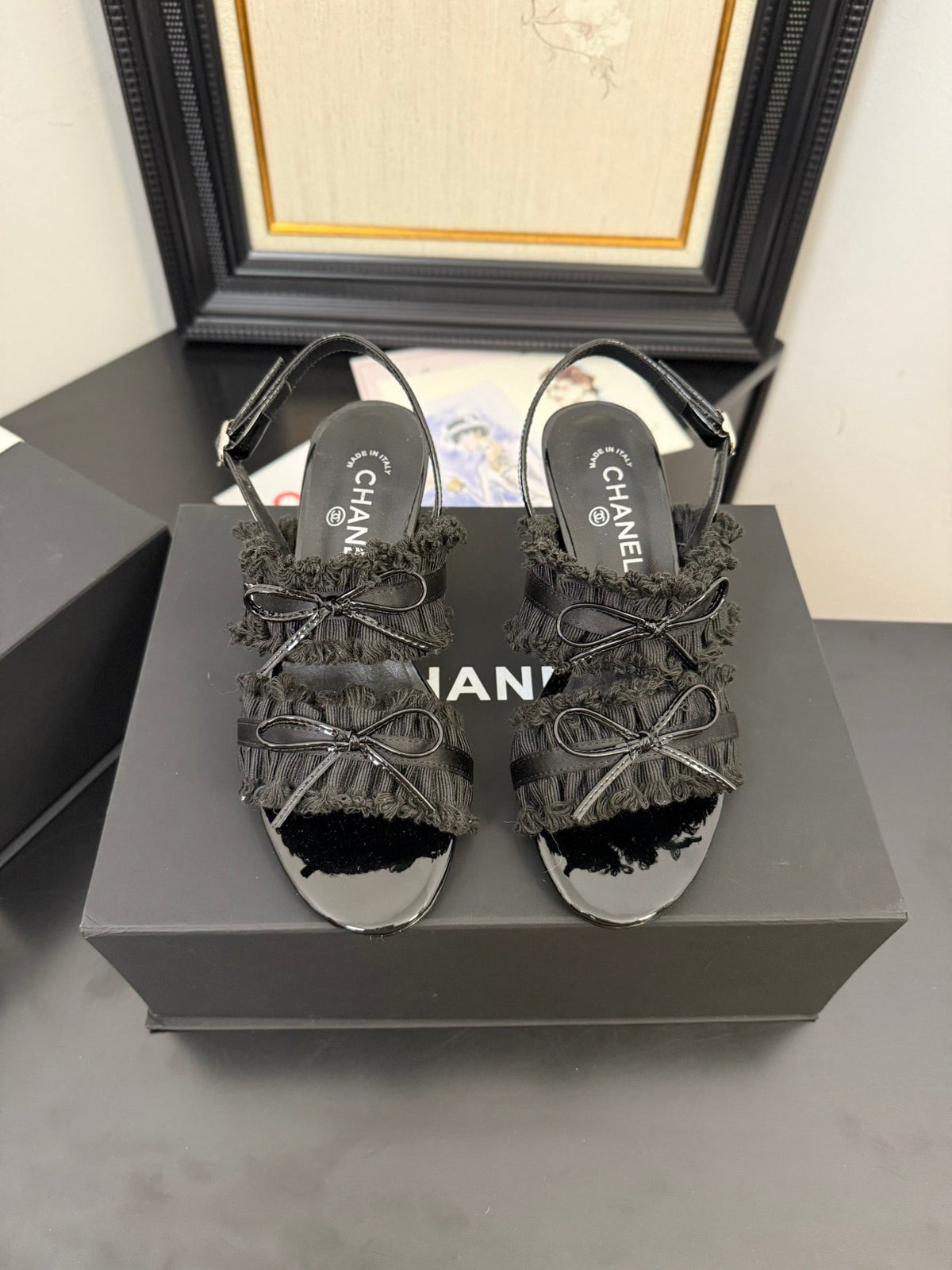 cc25 slingback sandal ̣65mm bow black grosgrain canvas 233592