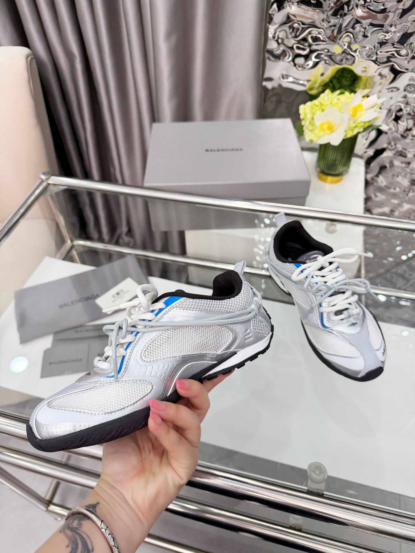 Balenciaga Monday Sneakers White Sliver Mesh TPU 714947