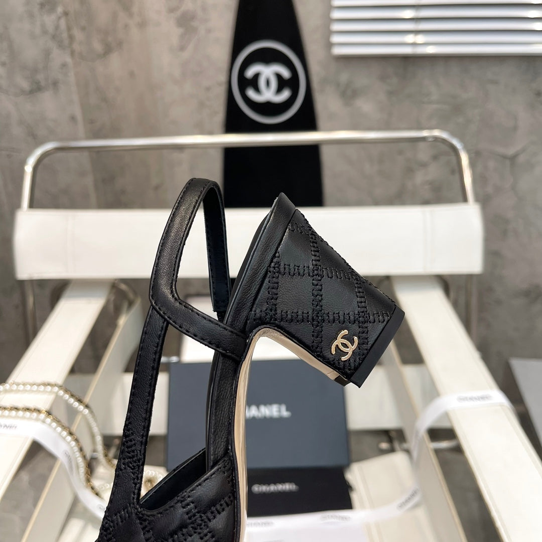 CC Stitched Slingback 6cm Black Sheepskin 817407