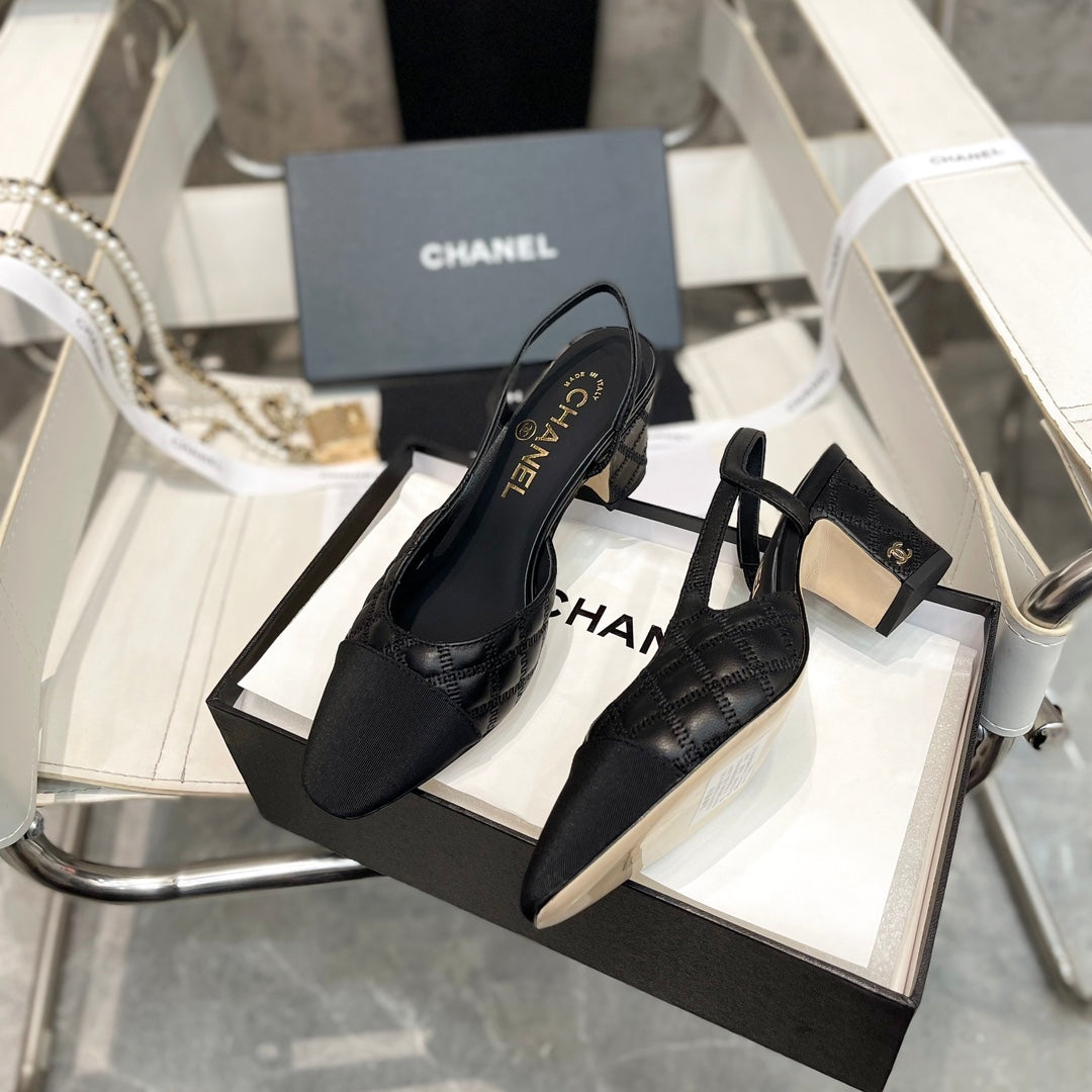 CC Stitched Slingback 6cm Black Sheepskin 817407
