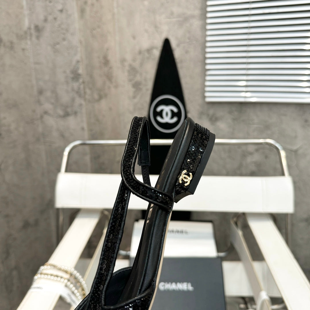 CC 26s Slingback Black Glittered Sheepskin 816194