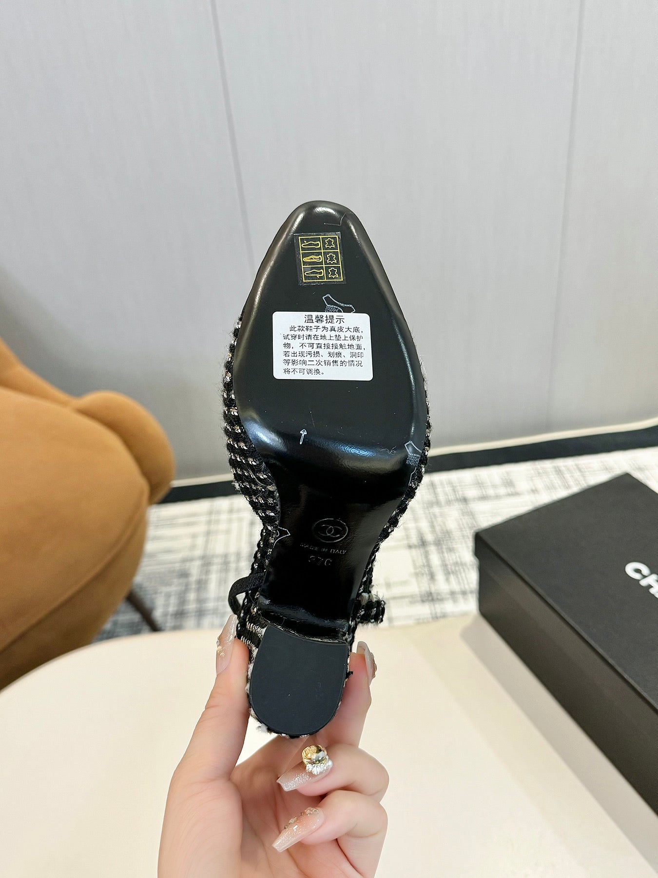 cc 25c slingback 90 black white tweed black grosgrain 233616
