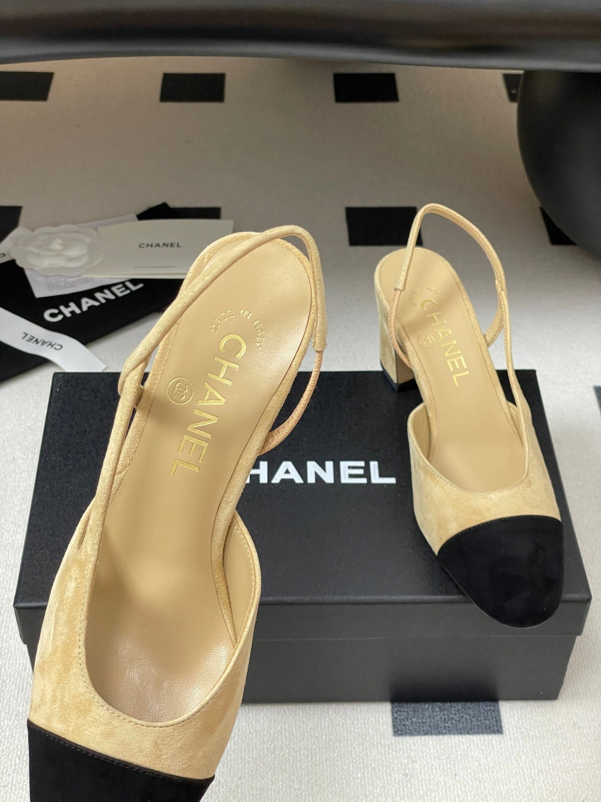CC 25 SlingBack 65mm Beige Black Suede 393991