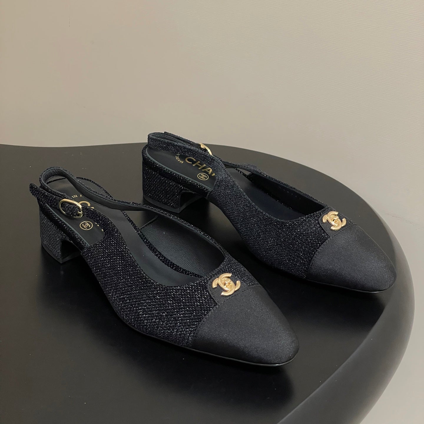 Chanel 25 Slingback Black Lambskin Fabric 473212