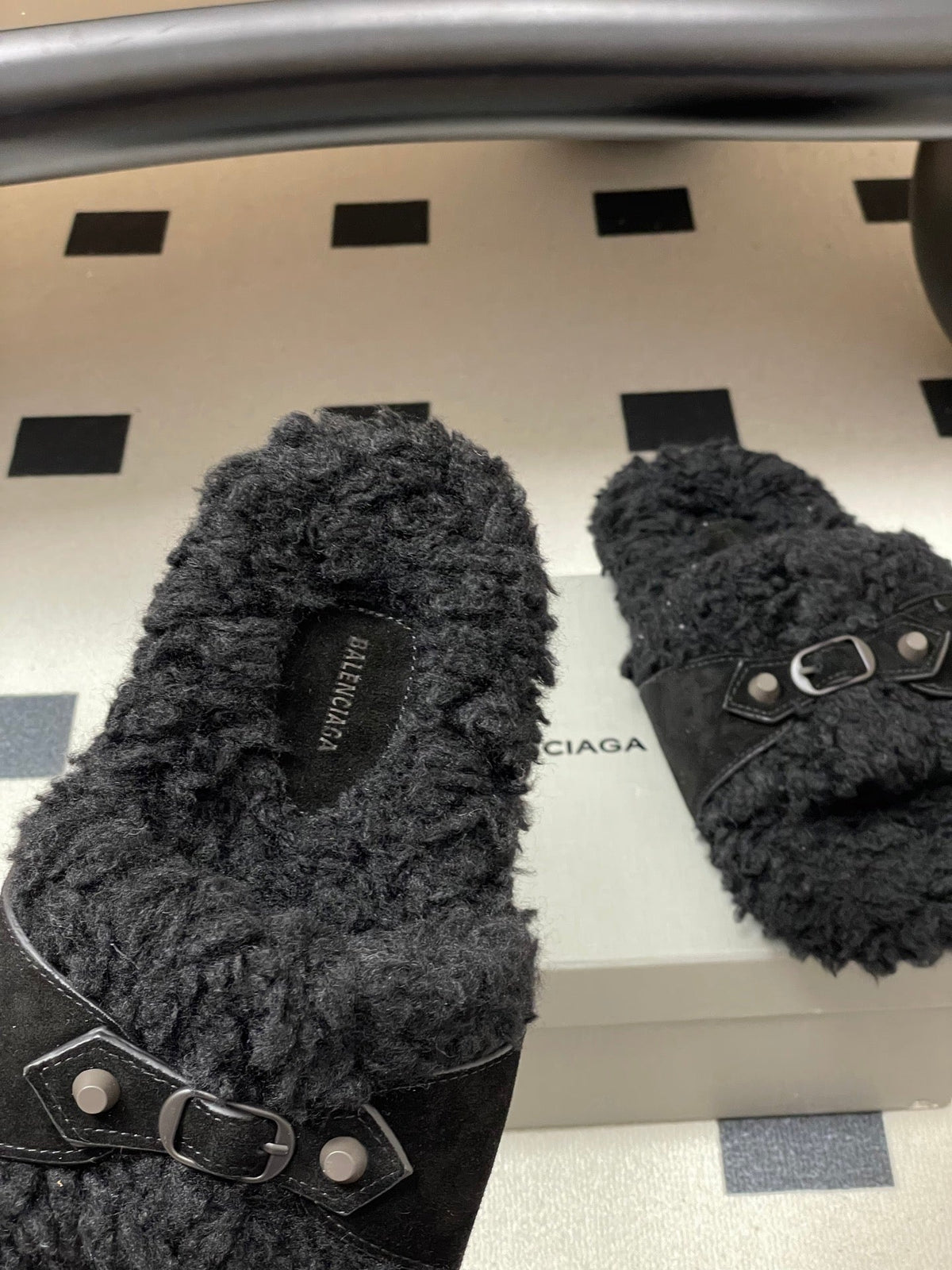 Balenciaga Classic Buckle Slippers Black Wool 535030