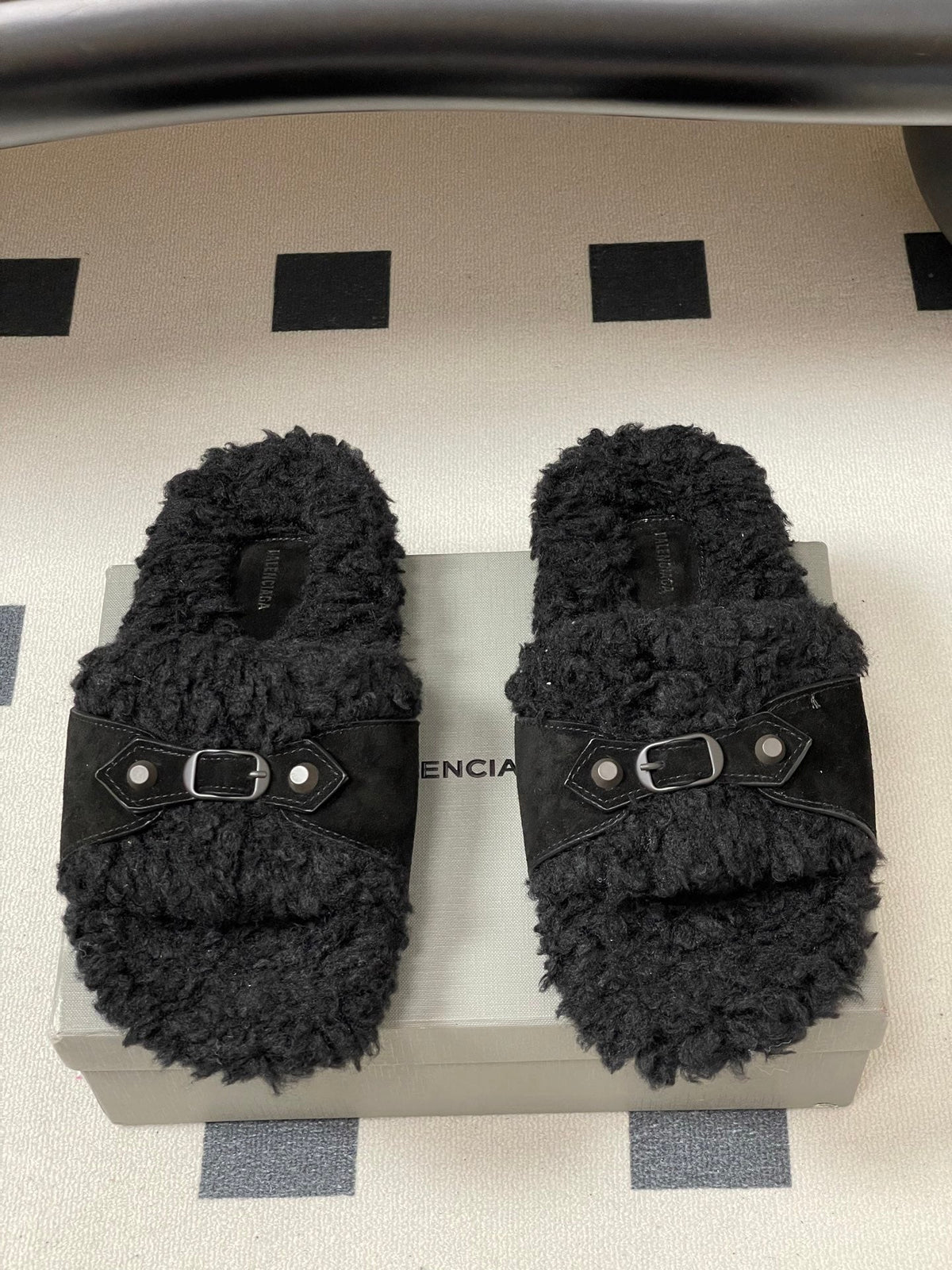 Balenciaga Classic Buckle Slippers Black Wool 535030