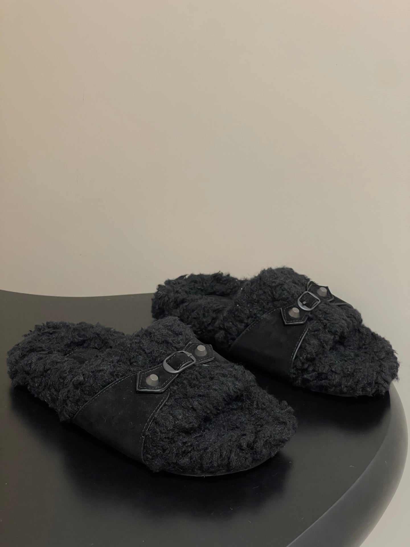 Balenciaga Classic Buckle Slippers Black Wool 535030