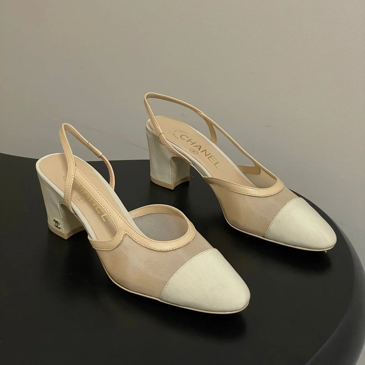 CC 26s Slingback 65 Beige Mesh Fabric Sheepskin 649444