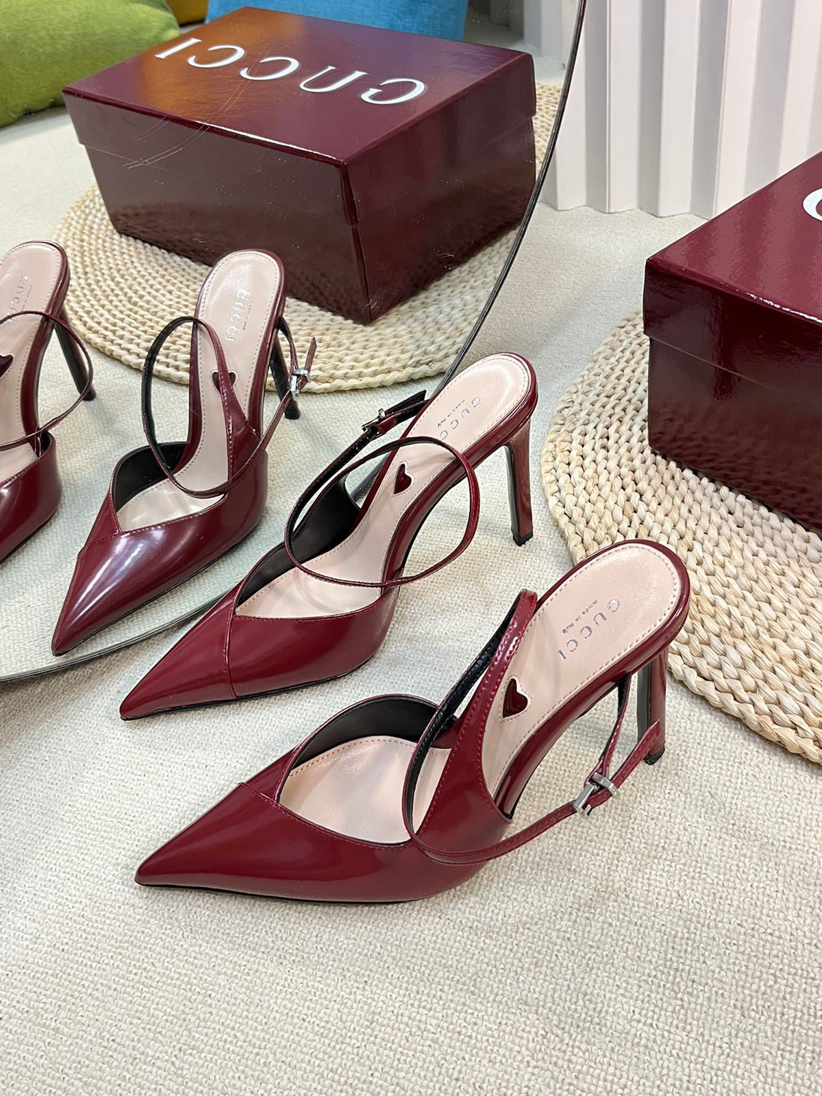 GC 100mm Heeled Slingbacks Rosso Ancora Red Sheepskin 294607