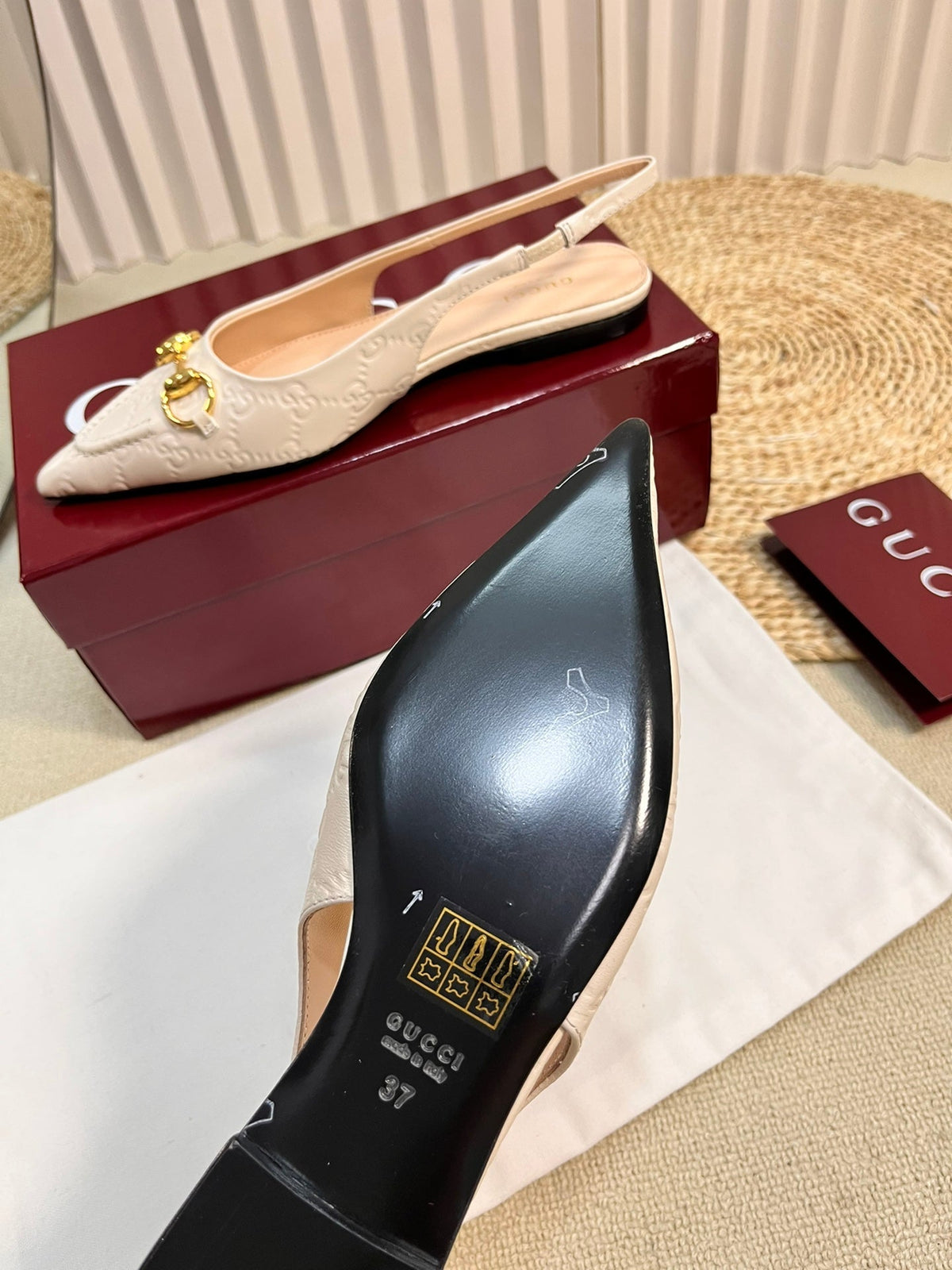 GC Horsebit Slingback Pump 10mm Ivory Embossed Sheepskin 294572