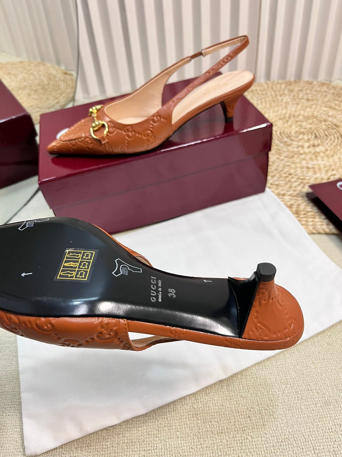 GC Horsebit Slingback Pump 50mm Brown Embossed Sheepskin 294574