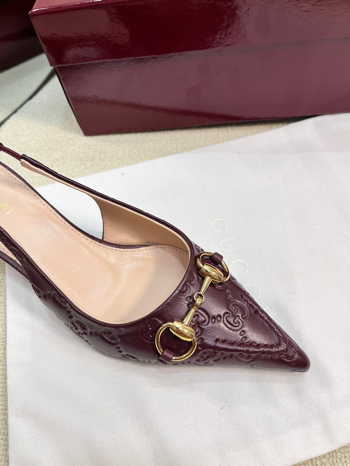 GC Horsebit Slingback Pump 50mm Rosso Ancora red Embossed Sheepskin 294575