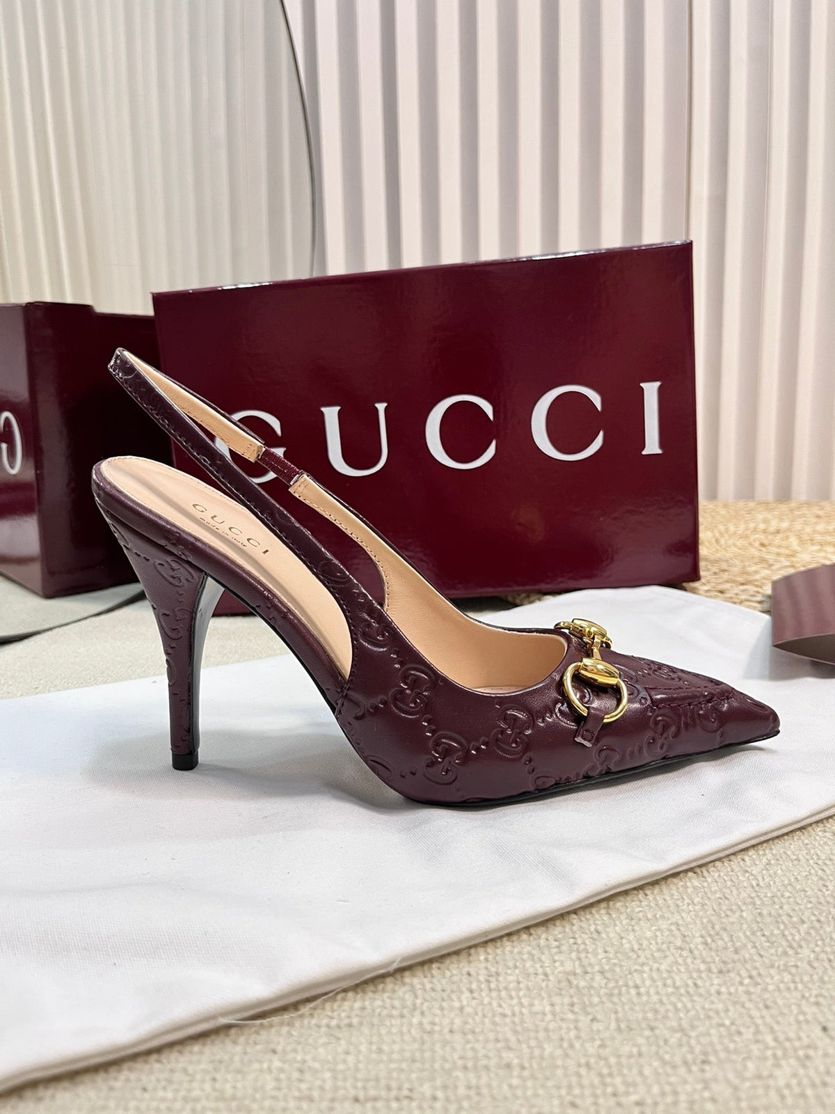 GC Horsebit Slingback Pump 100mm Rosso Ancora red Embossed Sheepskin 294579