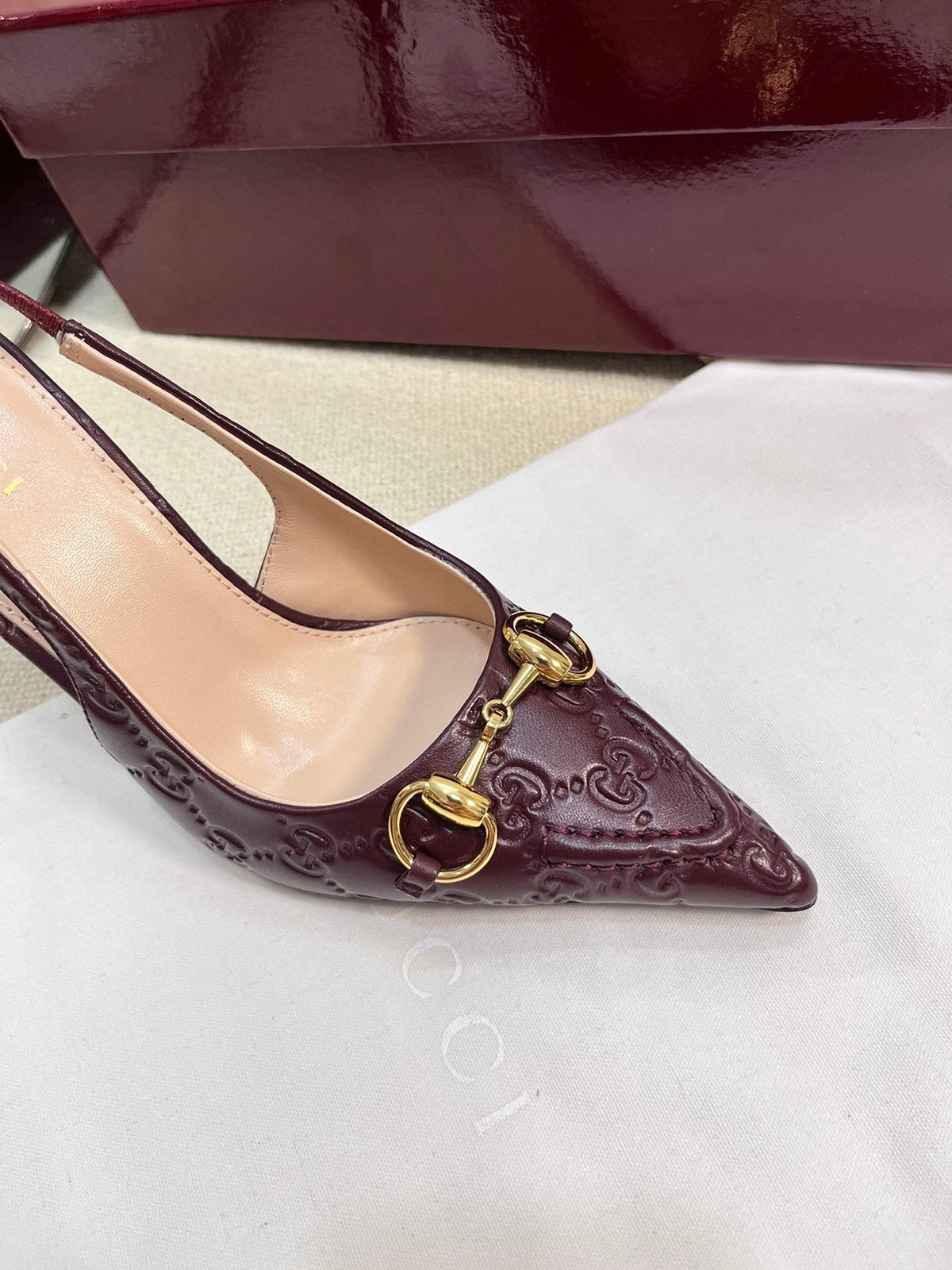 GC Horsebit Slingback Pump 100mm Rosso Ancora red Embossed Sheepskin 294579