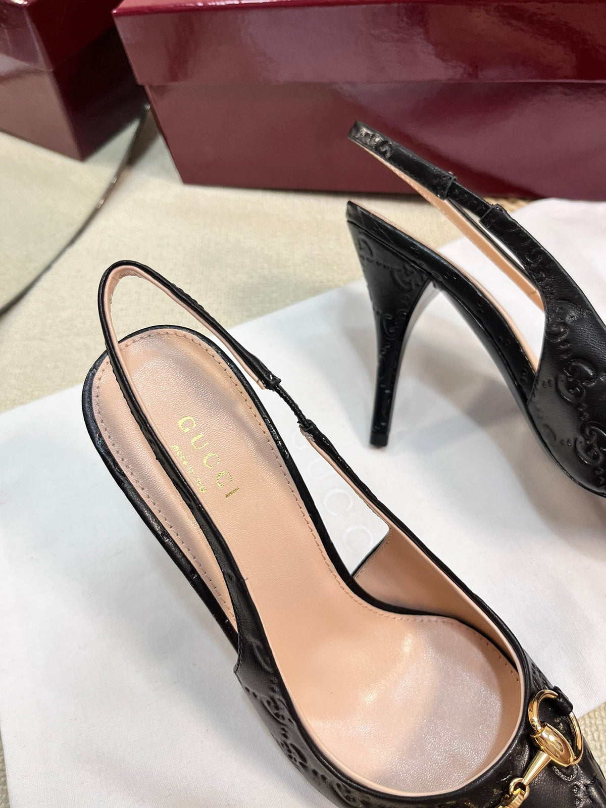 GC Horsebit Slingback Pump 100mm Black Embossed Sheepskin 294581
